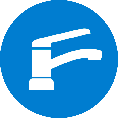 White faucet icon in a blue circle