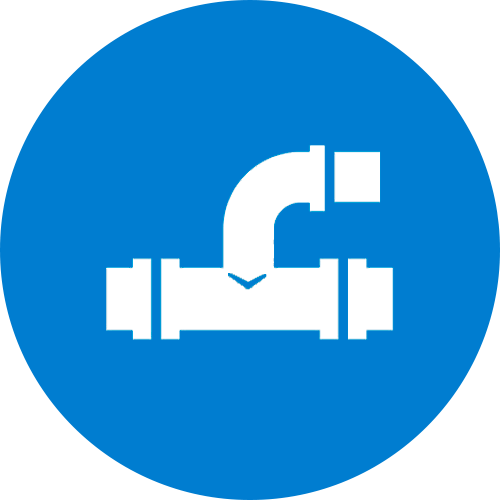 White pipe icon on a blue circle background