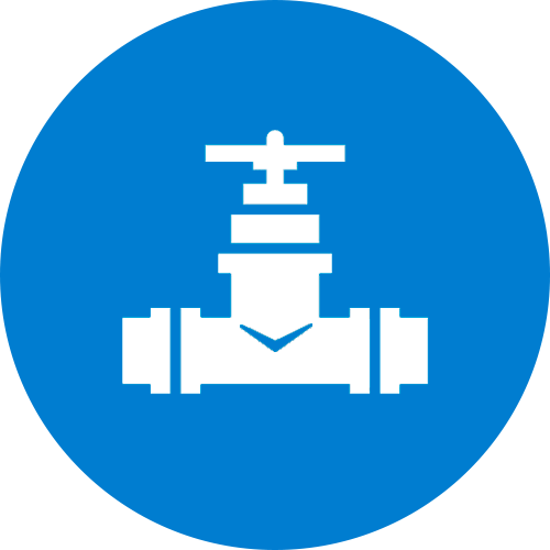 White valve icon on a blue circular background