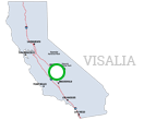Map of California with Visalia highlighted in a green circle.