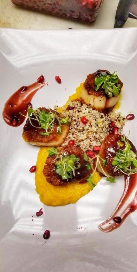 A close up of a plate of food on a table.