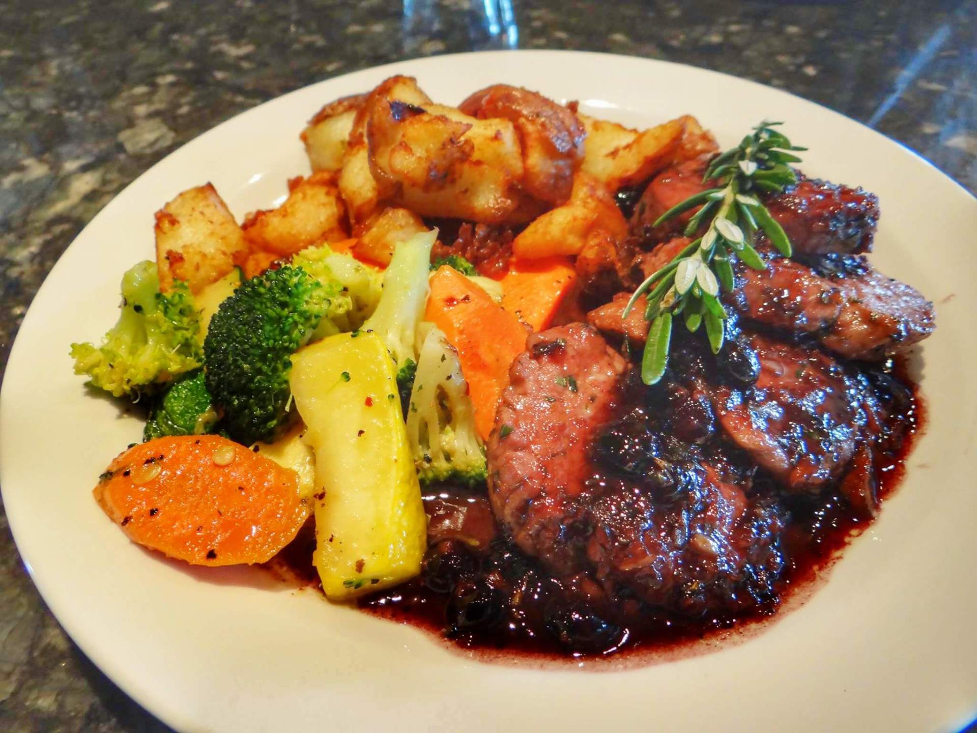 Prime Rib and Vegetables Fin's Eatery and Spirits Restaurant in New Baltimore, MI