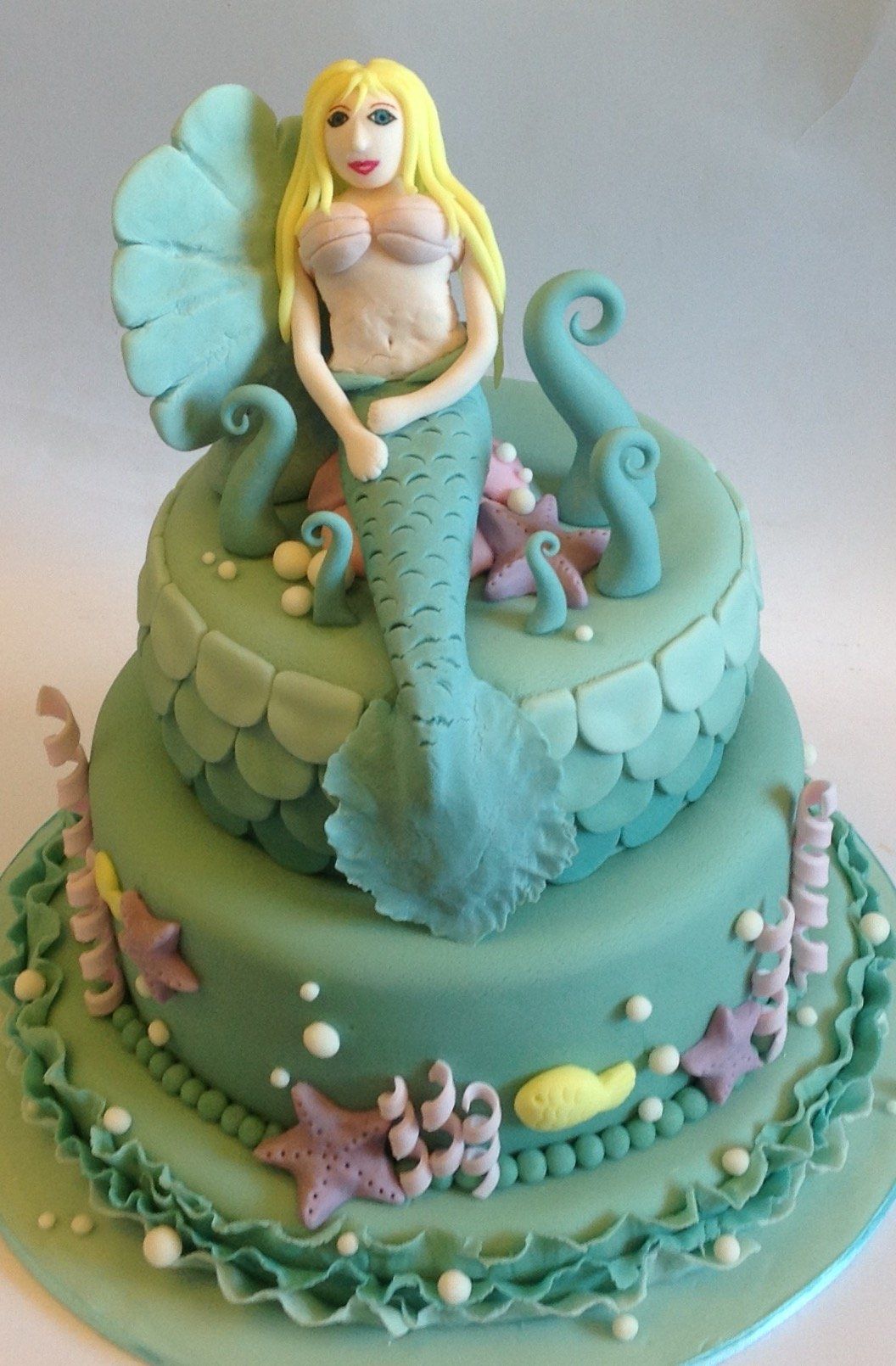 Under the sea fondant cake with mermaid created by A Cherry On Top, Isle of Wight.