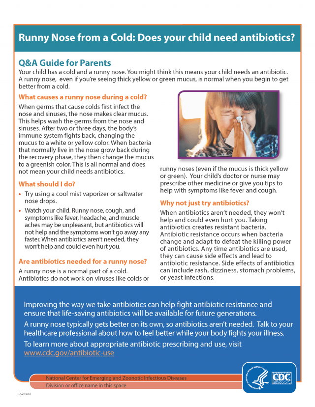 Runny Nose From A Cold: Does Your Child Need Antibiotics?