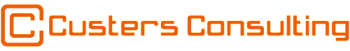 Het oranje logo van Custers Consulting met een gestileerde