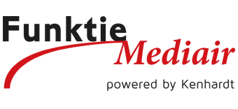 Het Funktion Mediar-logo in zwart en rood met daaronder