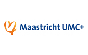 Maastricht UMC+ logo met oranje symbool en blauwe tekst op een witte achtergrond