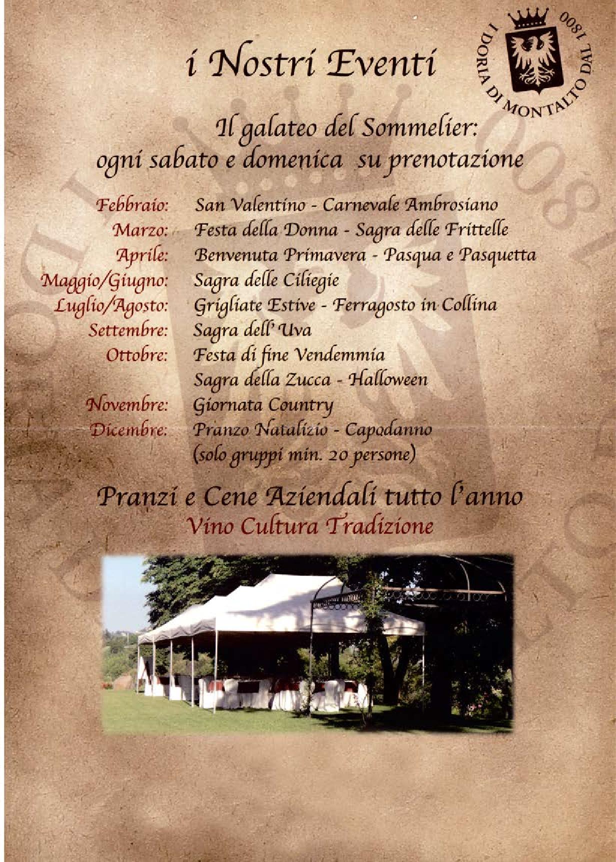 Calendario di eventi durante l'anno