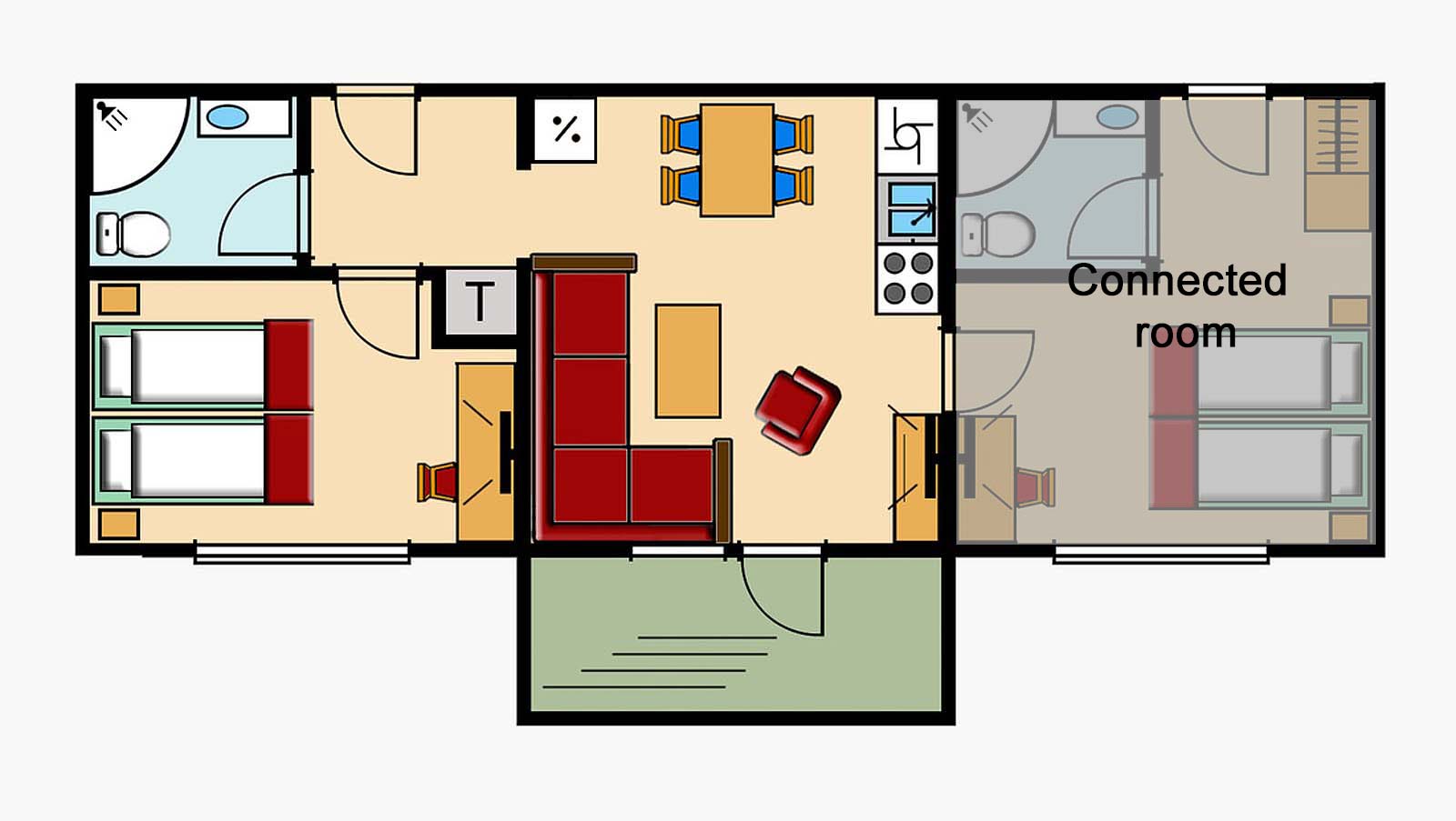 En planløsning av et hus med et sammenhengende rom