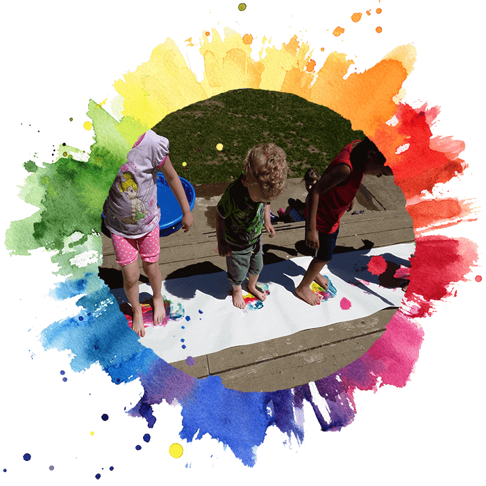 Children making art using their feet - Preschool in Beaverton, OR