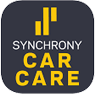 Logo for Synchrony Car Care featuring gold text on a dark gray rounded square background with a simple yellow icon.