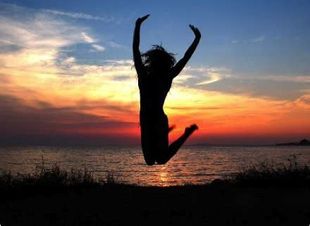 Fantastisch! Zonsondergang, blijheid, springen, Powerful Me