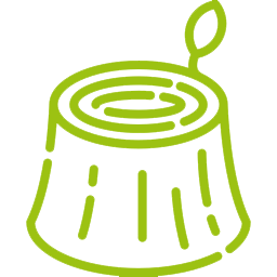 Green line icon of a tree stump with a small leaf sprout on top