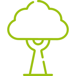 Green outline of a tree with a cloud-shaped canopy and simple trunk on a white background