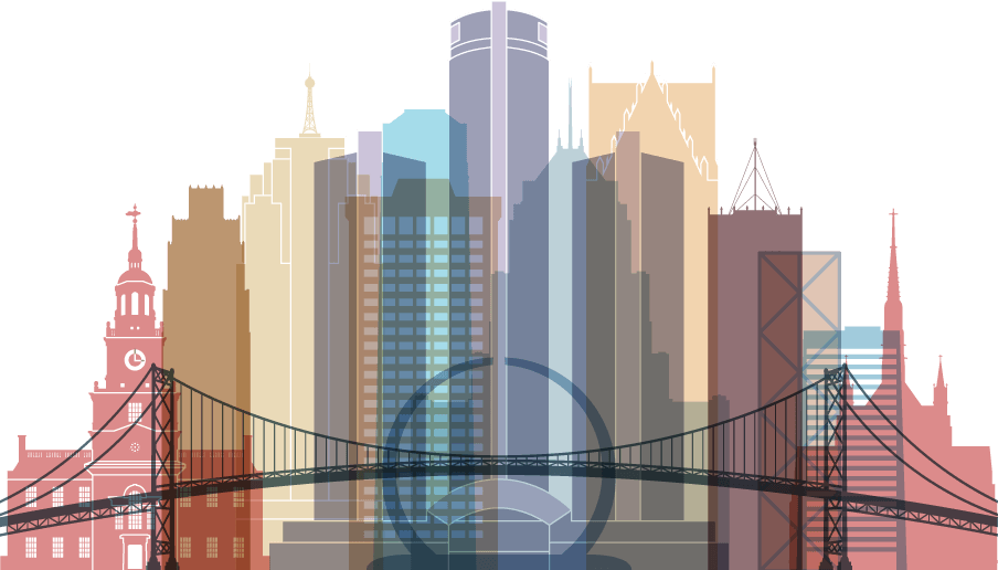 A graphic of the Detroit skyline