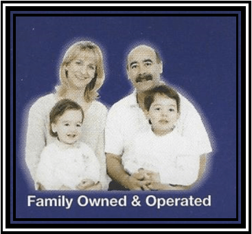 Family of four smiling: parents, two children. Text: 