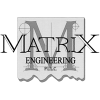 a black and white logo for matrix engineering pllc .