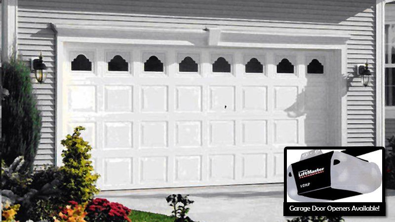 White Garage Door with Design at the Top — Detroit, MI — Protector Window & Door White Garage Door with Design at the Top — Detroit, MI — Protector Window & Door