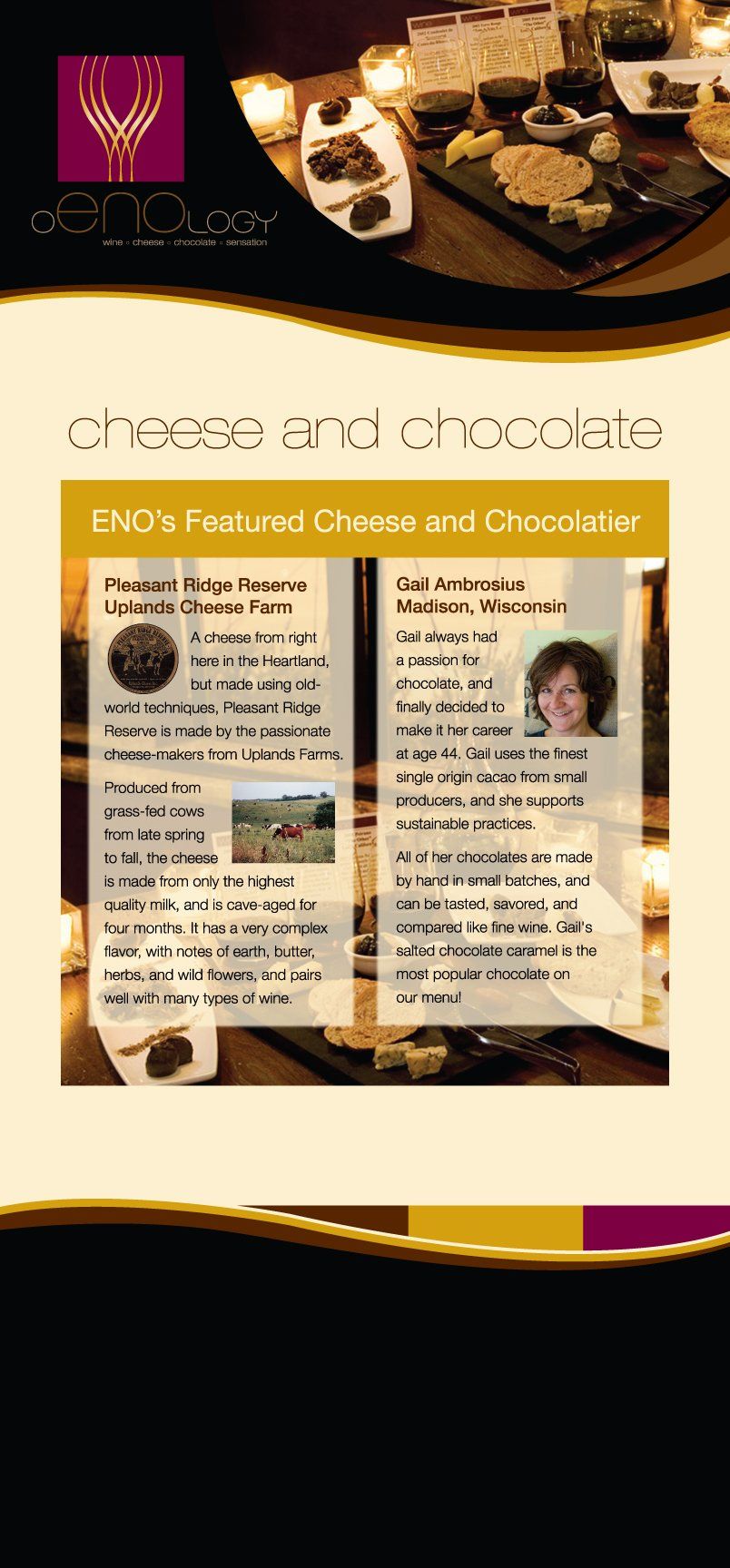 A newspaper article about cheese and chocolate with a picture of a woman.