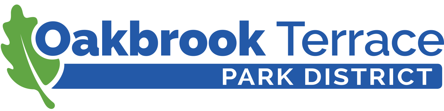 The logo for oakbrook terrace park district is blue and green.