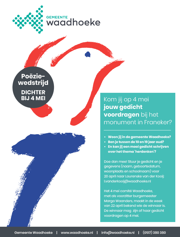 Poëziewedstrijd Dichter bij 4 mei van gemeente Waadhoeke
