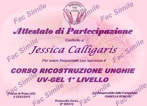 Corso ricostruzione unghie a Udine attestato di partecipazione