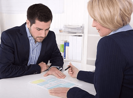Consultation at office between consultant and customer Consultation at office between consultant and customer