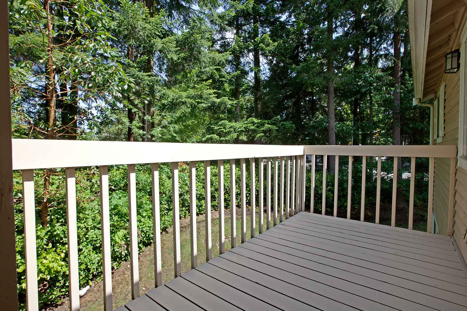 view of deck with trees in the background