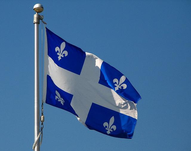 A blue and white flag with fleur de lis on it