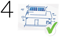 Ícone de casa solar com marca de seleção verde e o número 4
