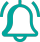 A teal-colored bell icon with curved lines above it, representing a notification or alert.