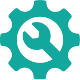 A teal gear icon with a white wrench centered inside.