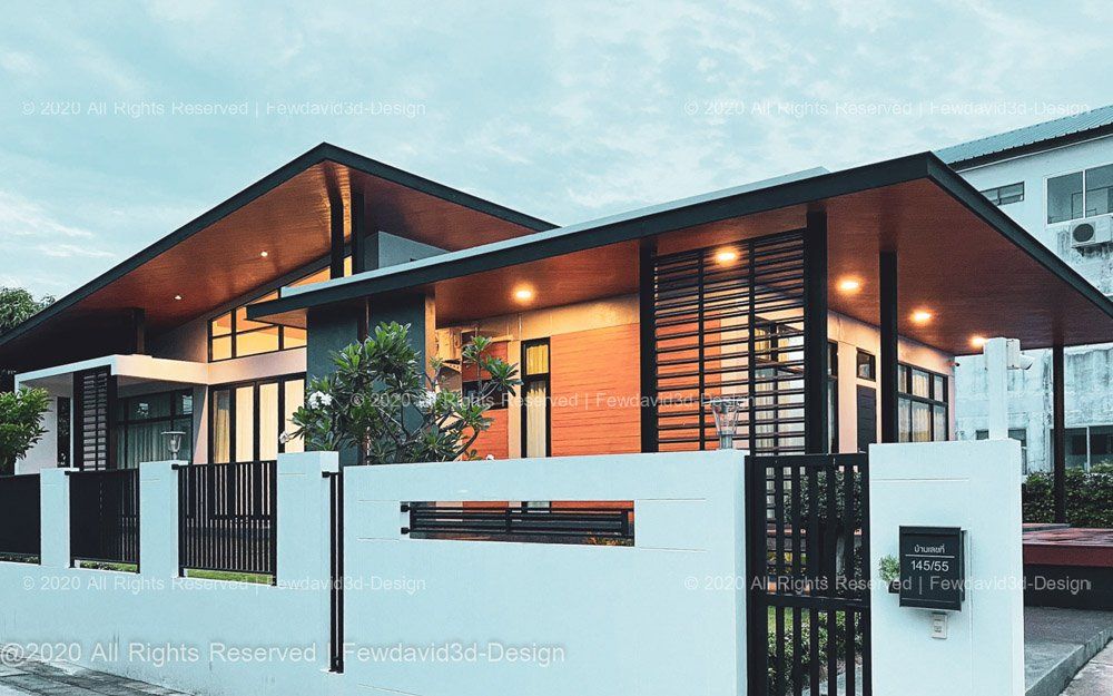 แบบบ้านโมเดิร์นชั้นเดียว สไตล์มินิมอล เน้นแสงธรรมชาติ รับออกแบบบ้านโมเดิร์น