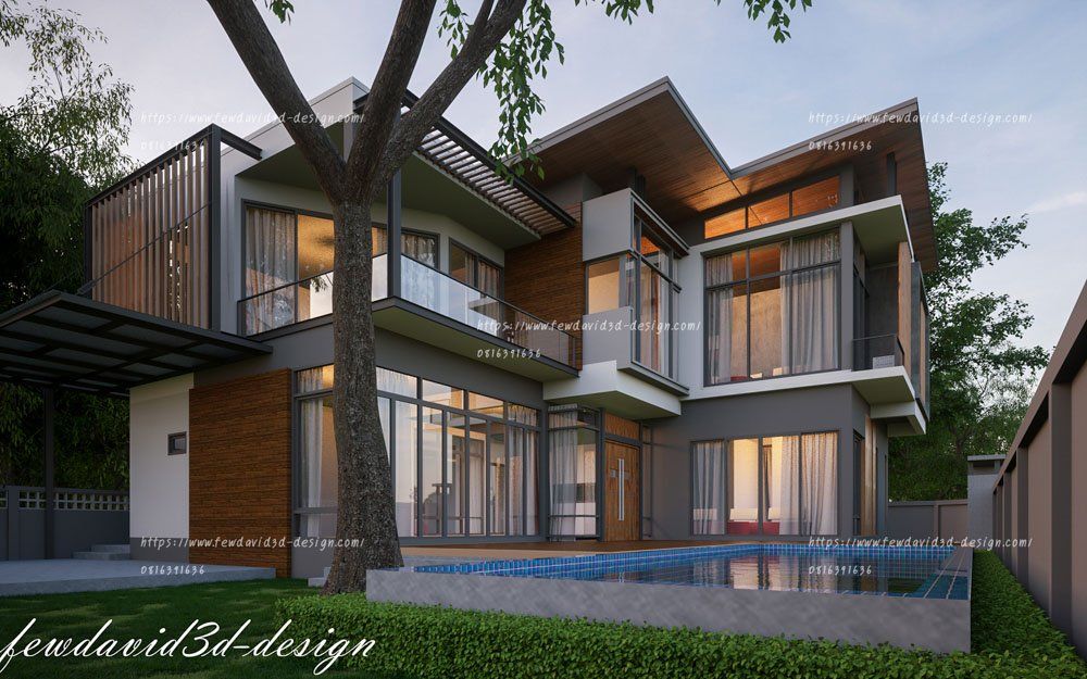 บ้านพักอาศัย2ชั้น อ.เมืองสกลนคร จ.สกลนคร คุณปณิธิ พรหมสาขา ณ สกลนคร รับออกแบบบ้าน โมเดิร์น