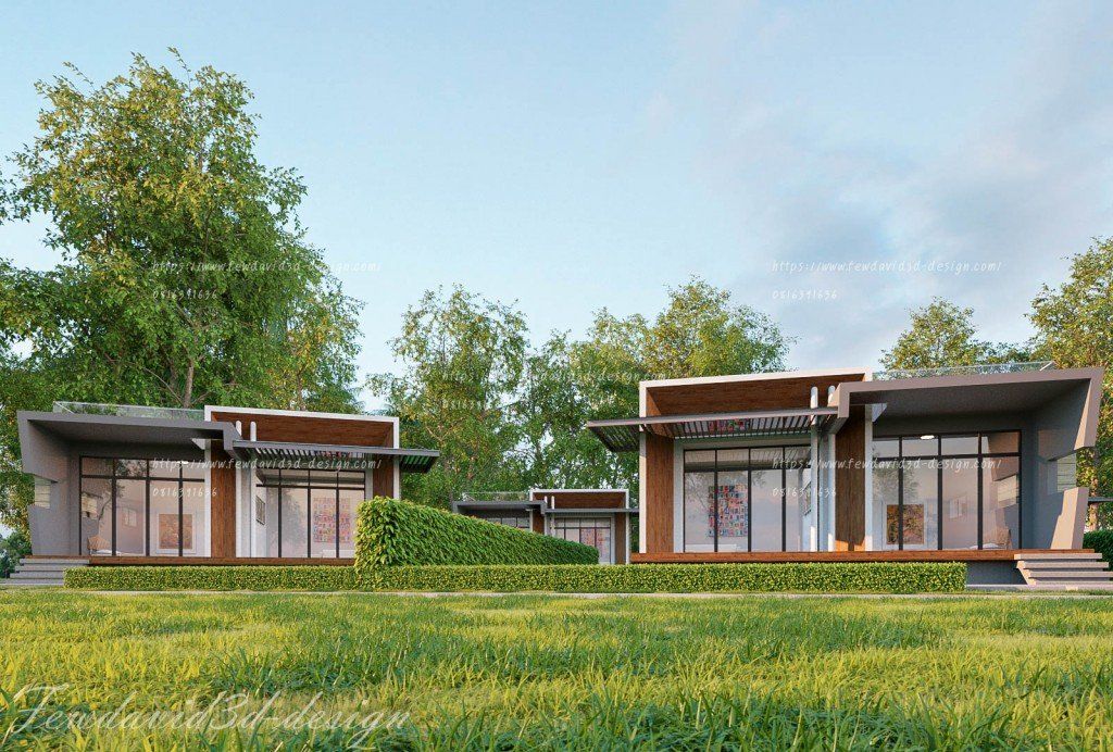 Modern one storey resort in Phnom Penh,Cambodia.Mr.Samnang รับออกแบบรีสอร์ท