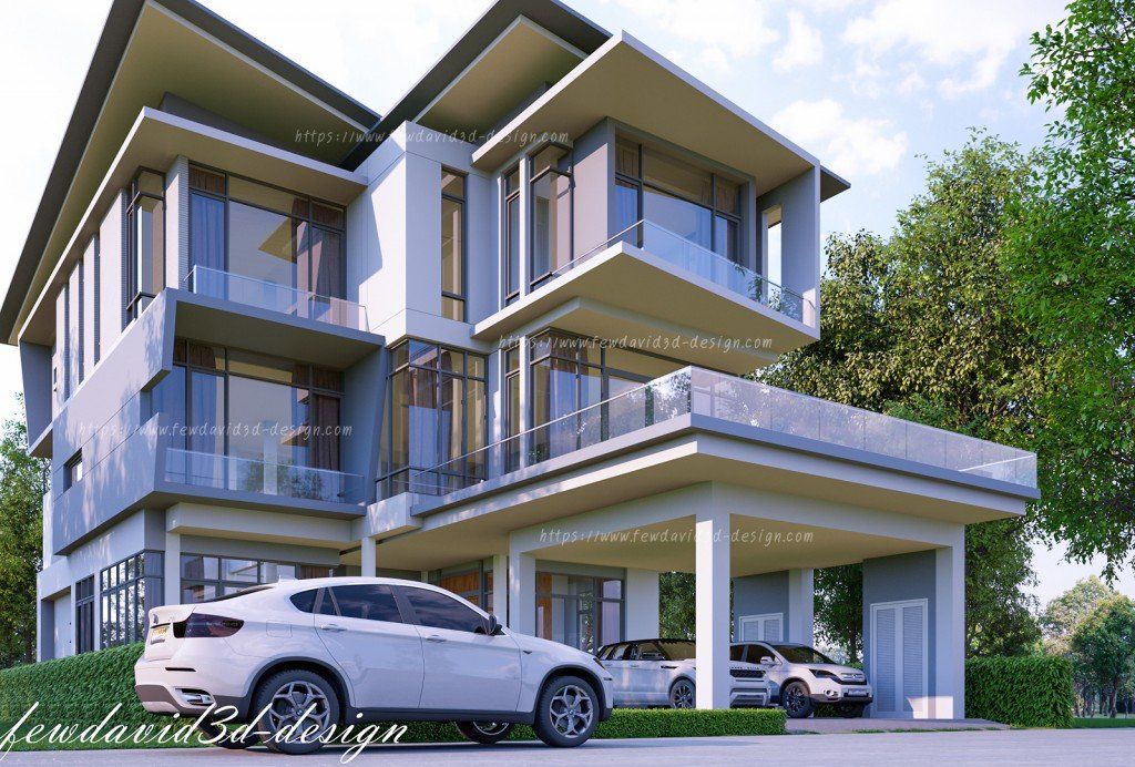 Modern three storey house in Phnom Penh Cambodia .Mr.Samnang รับออกแบบบ้าน 3 ชั้น