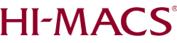 Hi-Macs logo in burgundy text on a white background