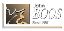 John Boos logo with gold and gray abstract emblem and “Since 1887” text
