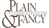 Logo for Plain & Fancy Custom Cabinetry in brown serif lettering