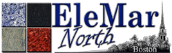 EleMar North Boston logo with four textured squares and blue script text over a city skyline silhouette