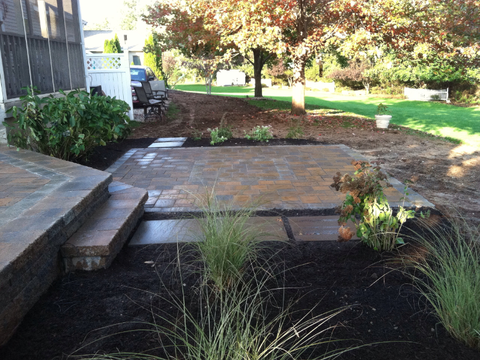 Back yard landscaping - brick and stone walkways - landscaping services - Stellato Bros Inc in Feeding Hills, MA Back yard landscaping - brick and stone walkways - landscaping services - Stellato Bros Inc in Feeding Hills, MA