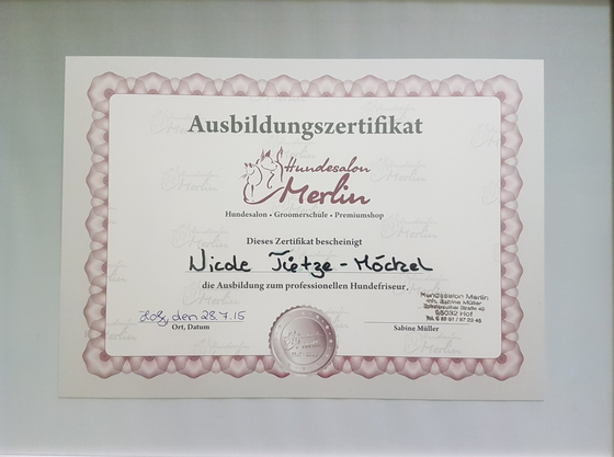 Hundesalon HollyInn Zwönitz - Zertifikat Ausbildung Hundesalon HollyInn Zwönitz Erzgebirge - Zertifikat Ausbildung Abschluss Hundepflege Groomer Hundefriseur Hundesalon