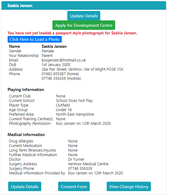 A screen shot of a person 's medical information