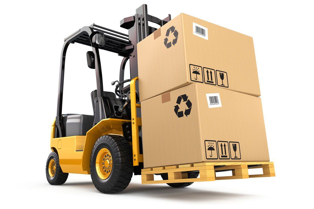 Forklift truck with boxes on pallet