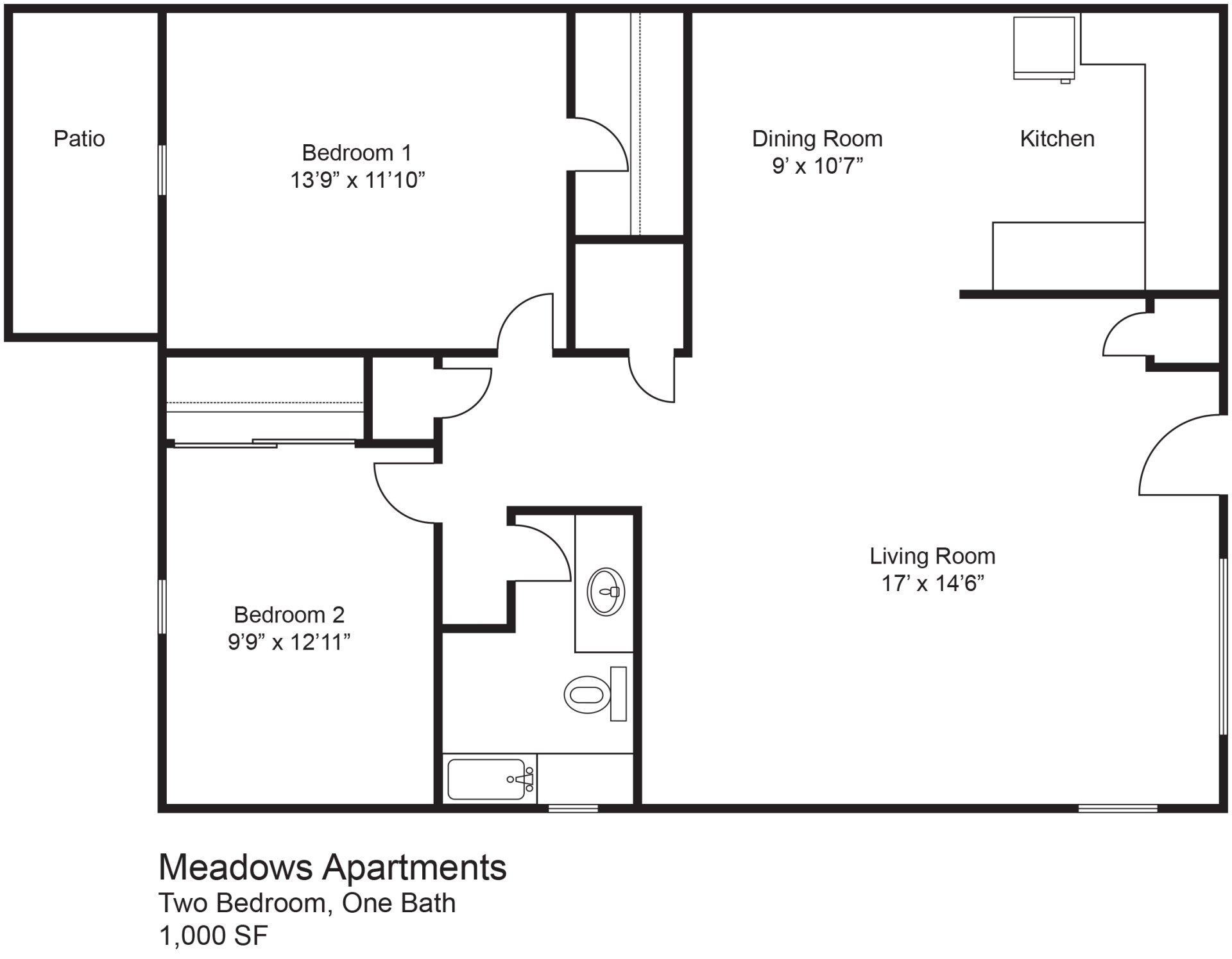2 Bedroom 1 Bathroom Floor Plan
