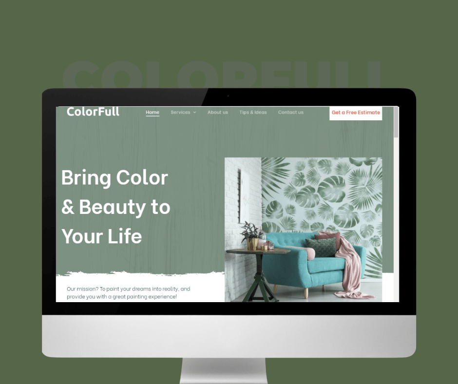 A computer monitor is displaying a website for a company called colorfull.