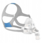 A close up of a cpap mask on a white background.
