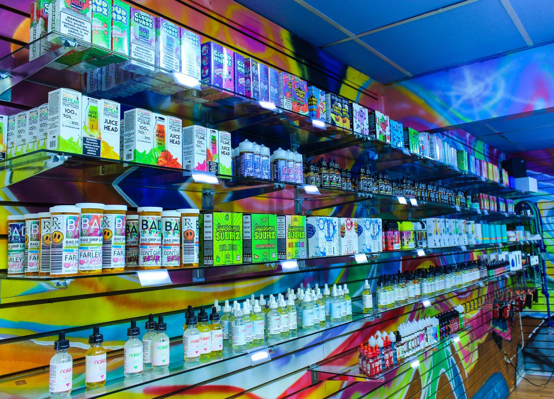 A store filled with lots of different types of e liquids.