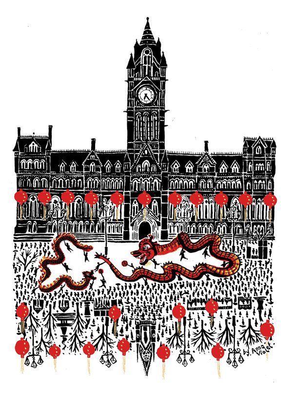 manchester town hall, print, albert square, anna violet illustrator,