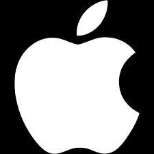 White Apple logo on a black background, featuring a bite taken out of the right side.